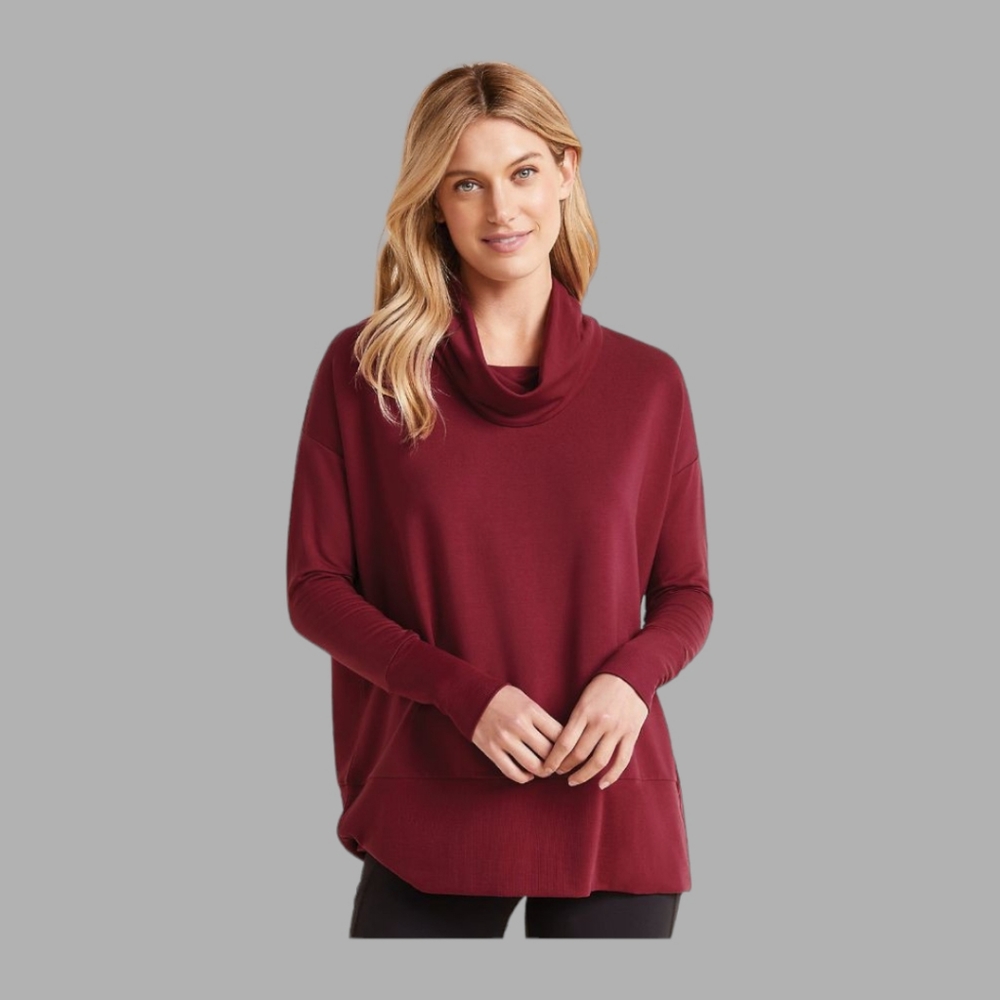 Garnet hill cowl neck knit tunic size Small rhododendron color